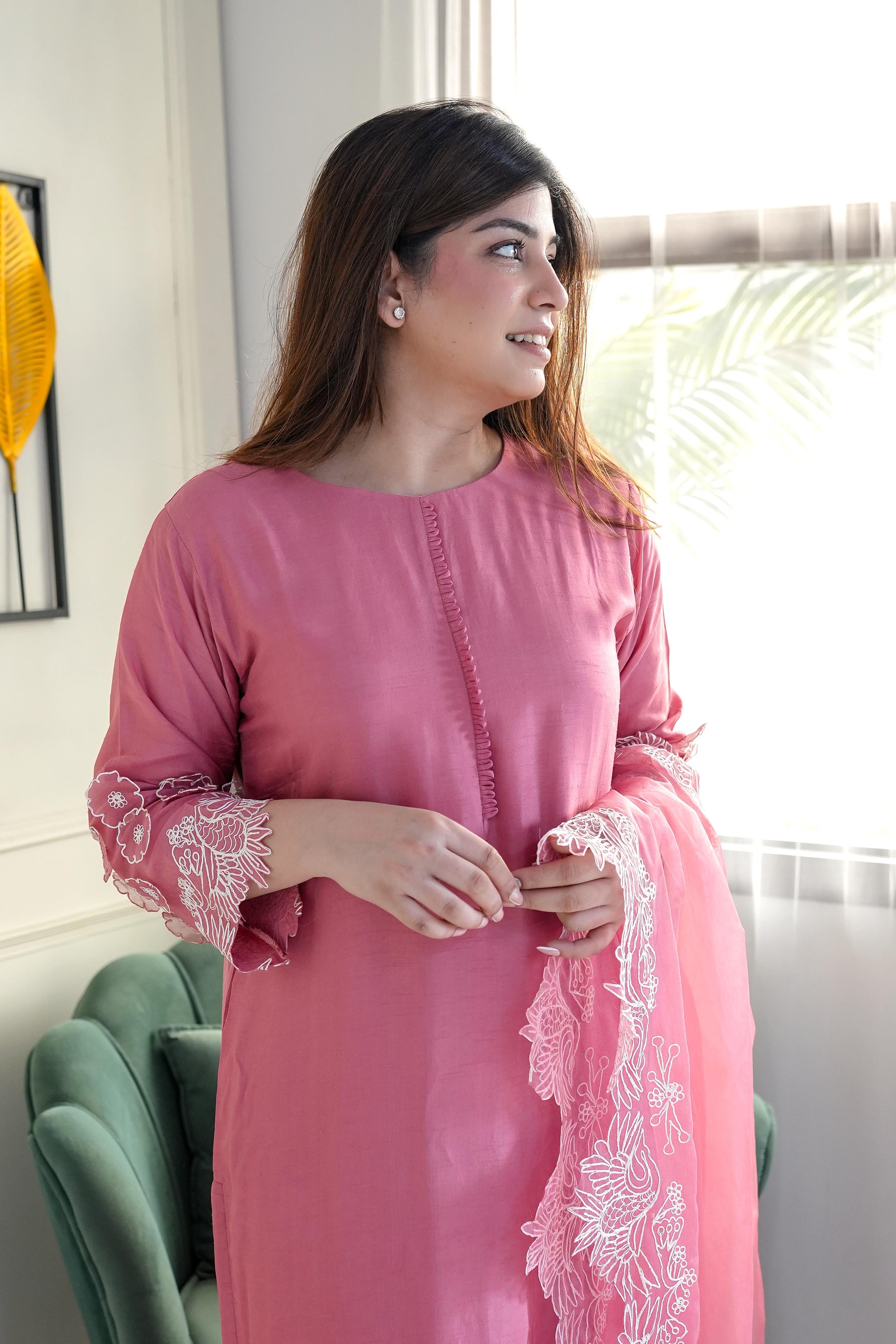 Tira Pink Thread Detailing Suit Set