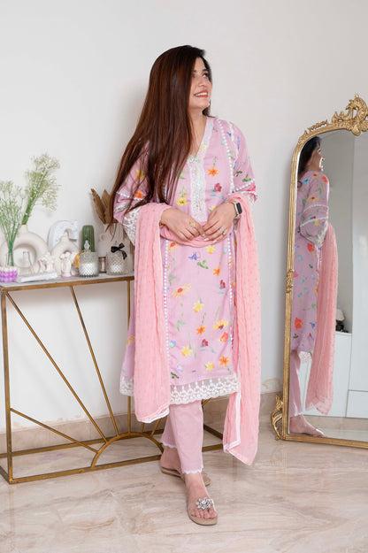 Neher Pink Printed Suit Set