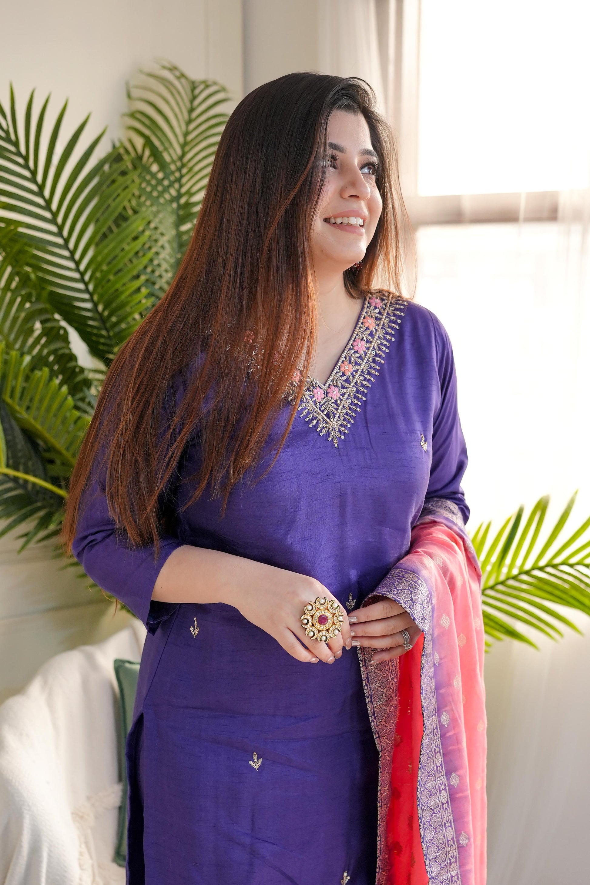 Ujjivan Purple Silk Suit Set