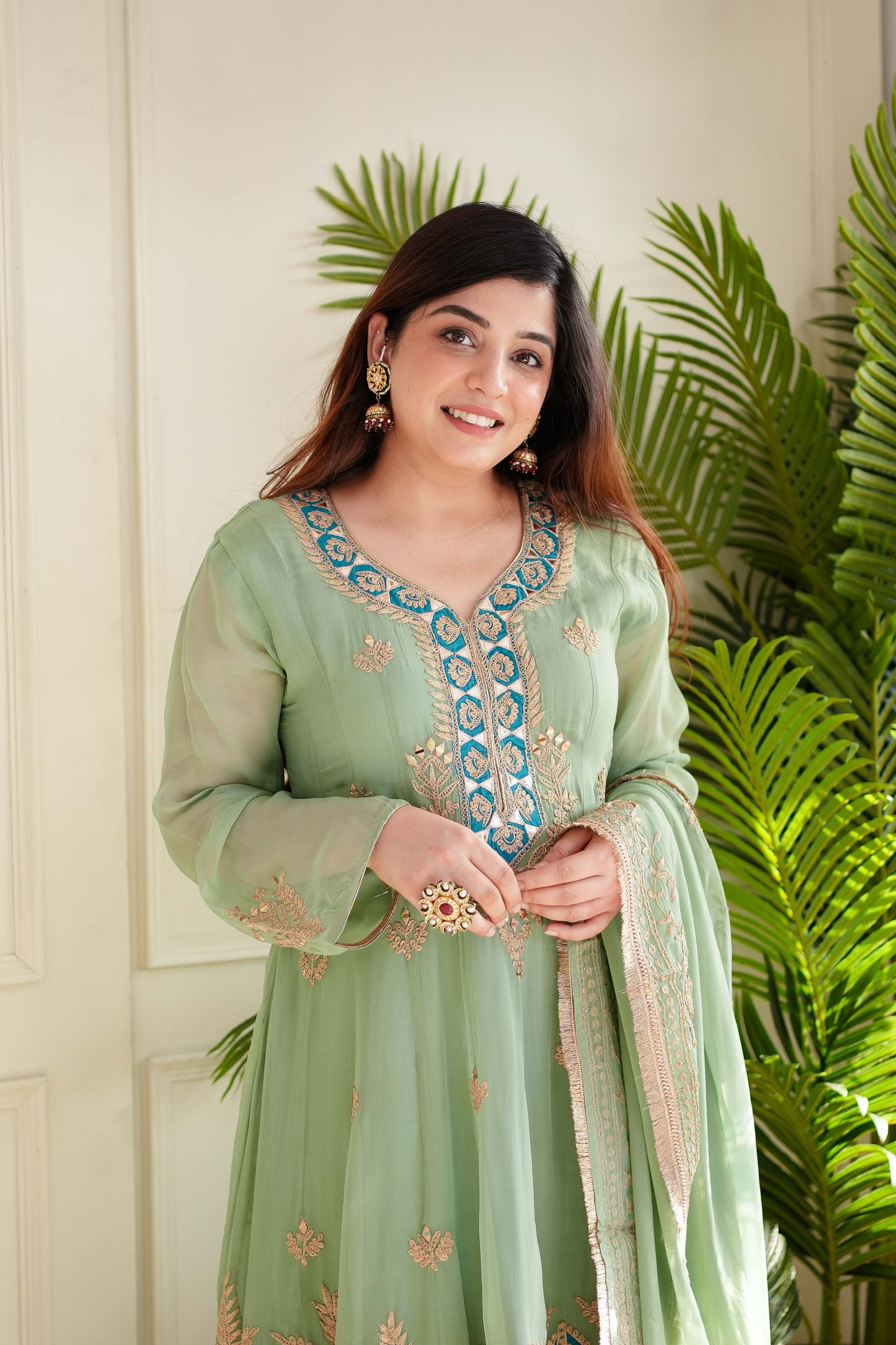 Meher Green Short Anarkali With Salwar