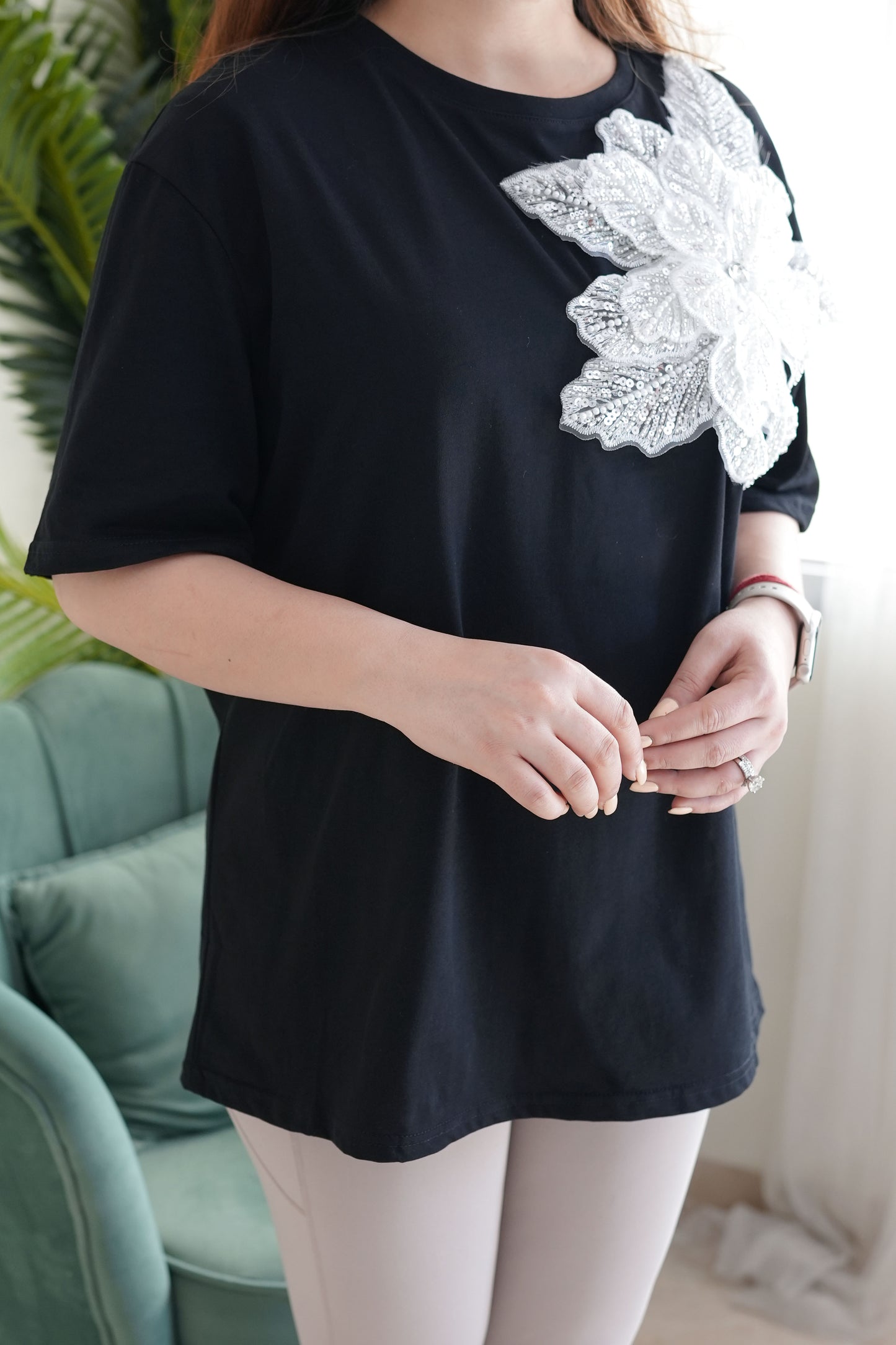 Ola Black Embroidered Loose Fit Top