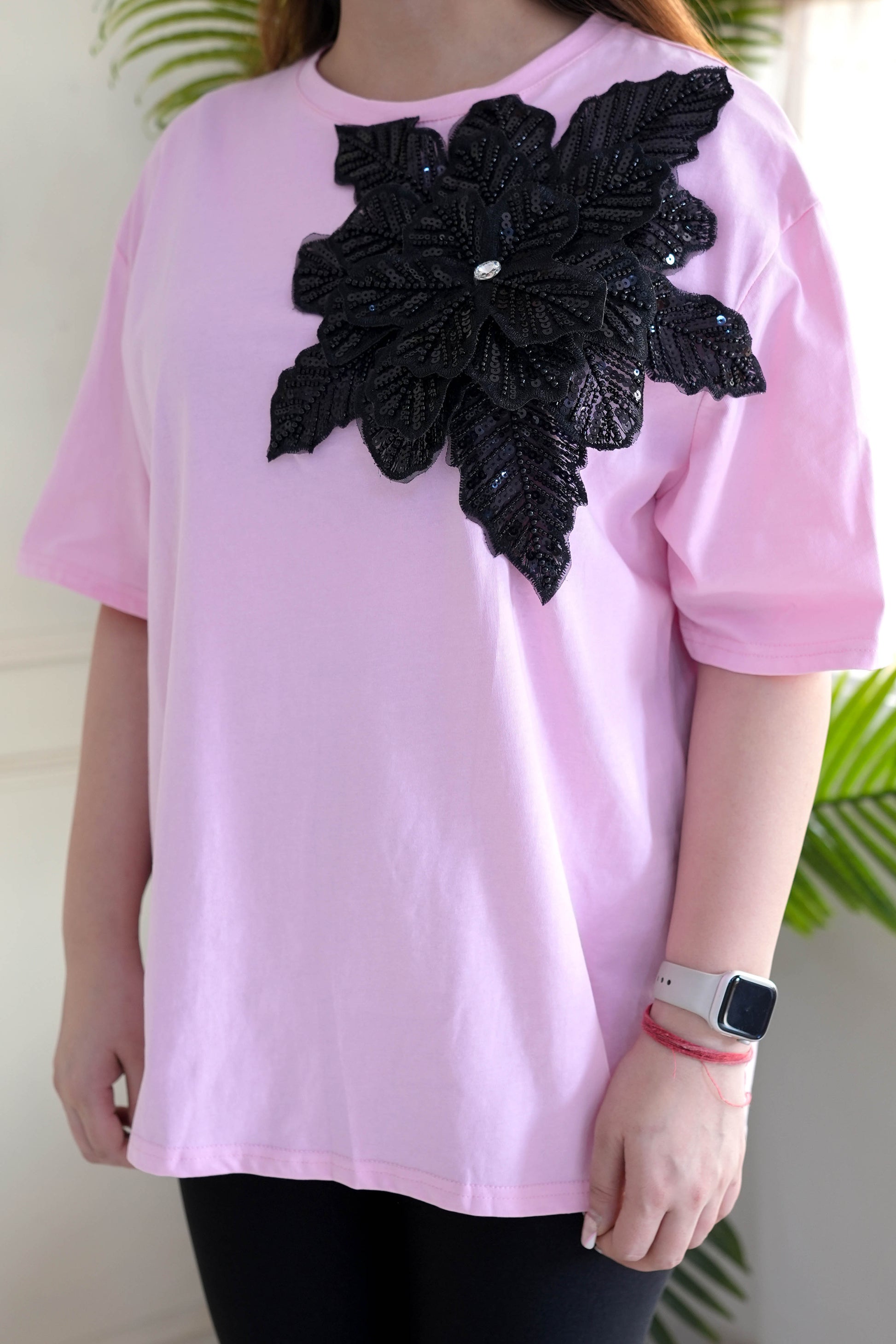 Ola Pink Embroidered Loose Fit Top