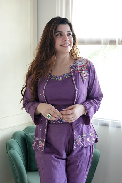 Sehr Purple Embroidered Co ord Set