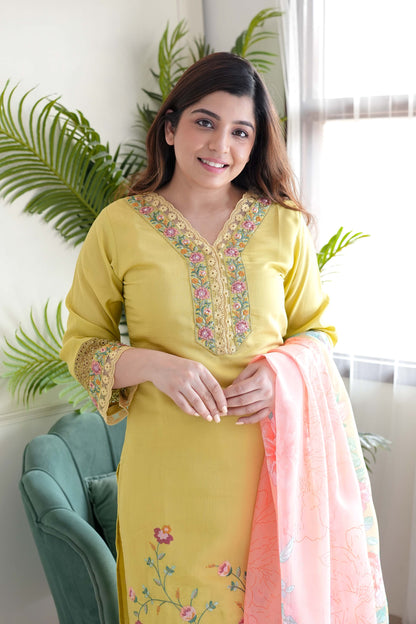 Reeth Yellow Embroidered Suit Set