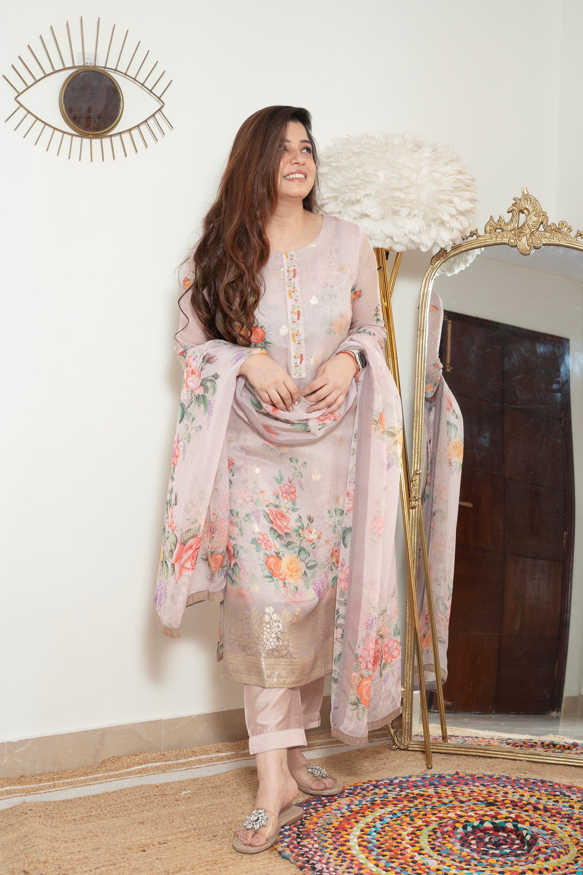 Seerat Lavender Floral Silk Suit Set