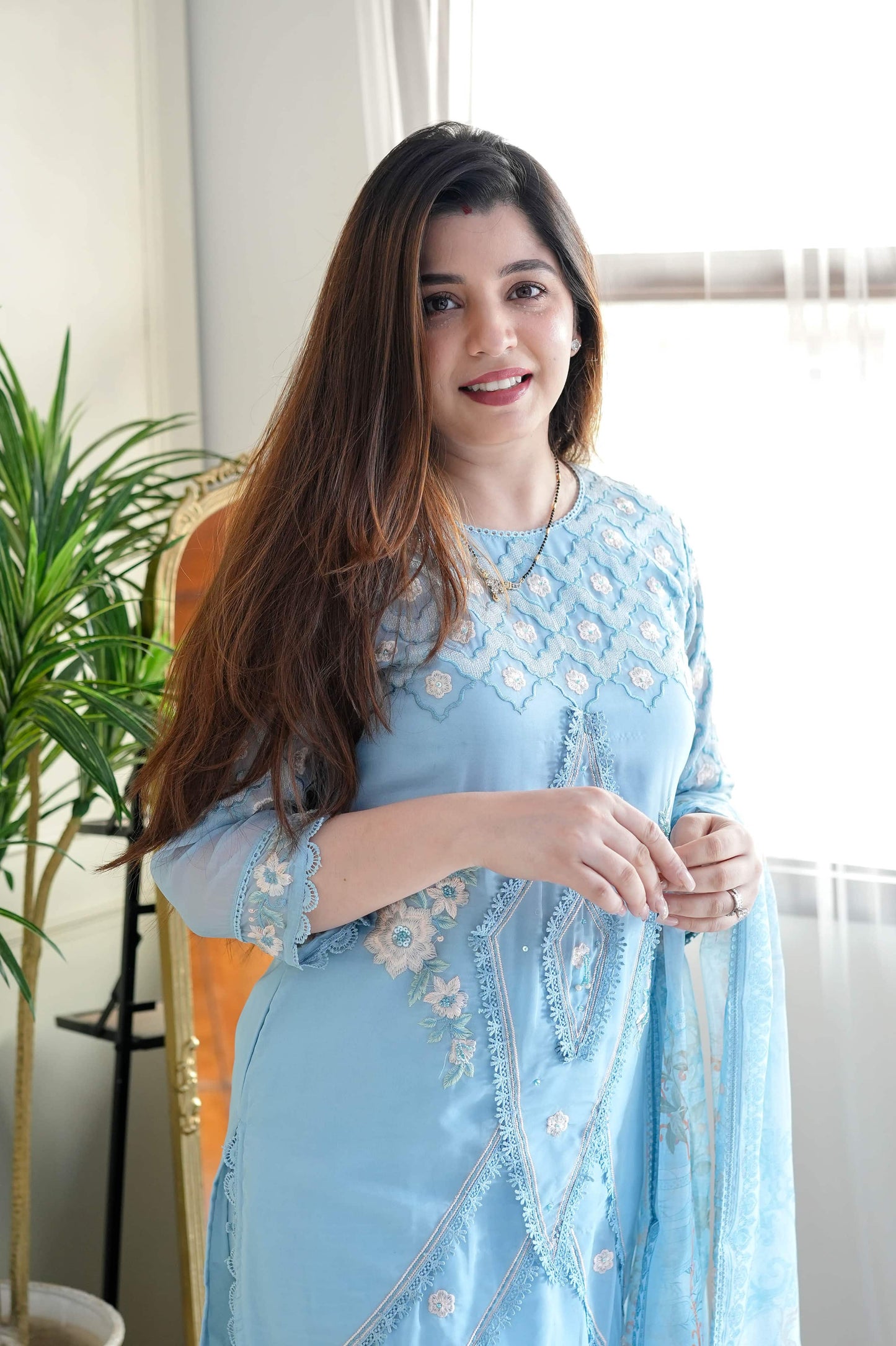 Firza Blue Embroidered Pakistani Suit