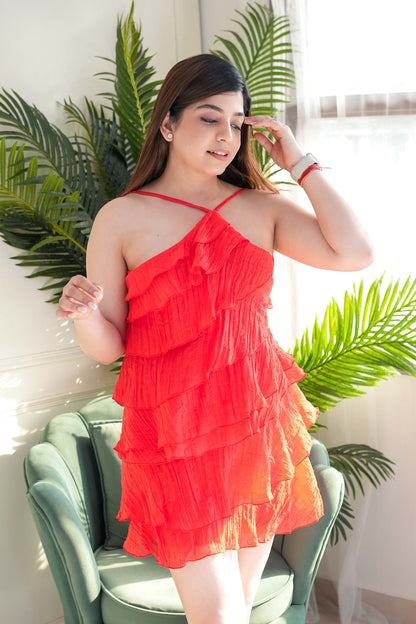 Red Frill Short Dress