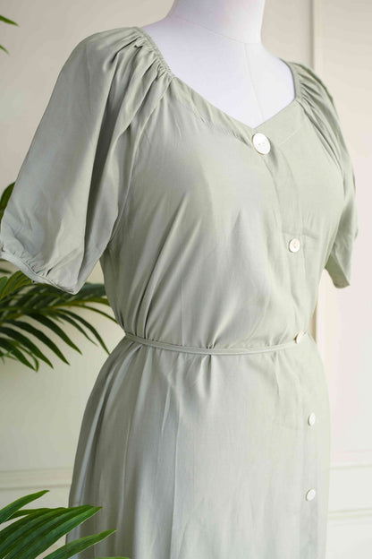 Green Front Buttoned Dress