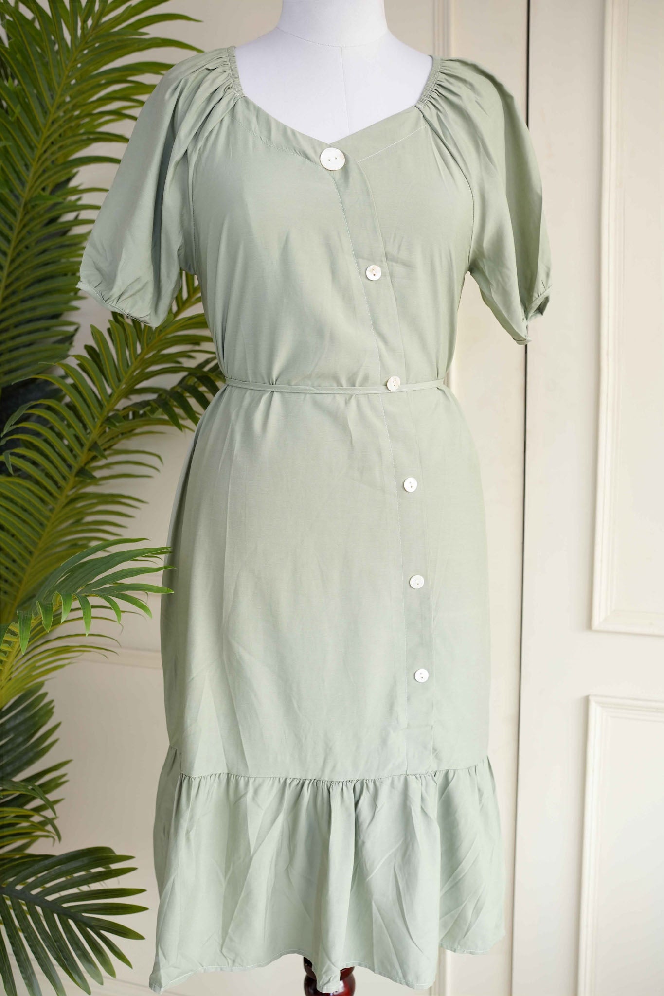 Green Front Buttoned Dress