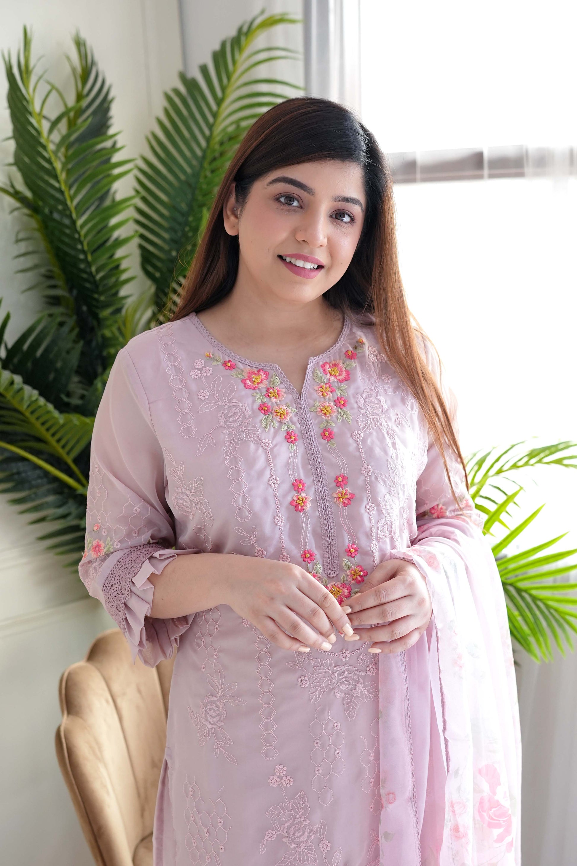 Bani Pink Thread Detailing Pakistani Suit Set