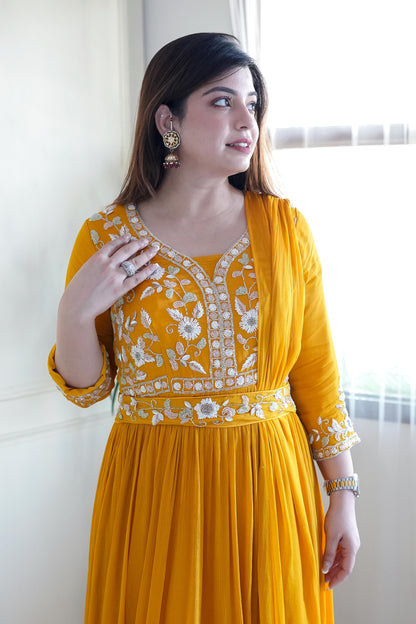 Anamika Yellow Voluminous Anarkali Suit