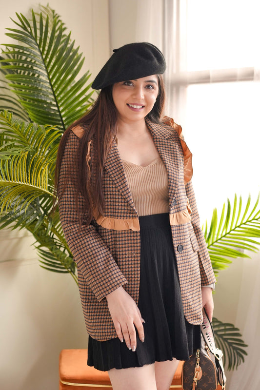 Emora Tan Check Frill Coat