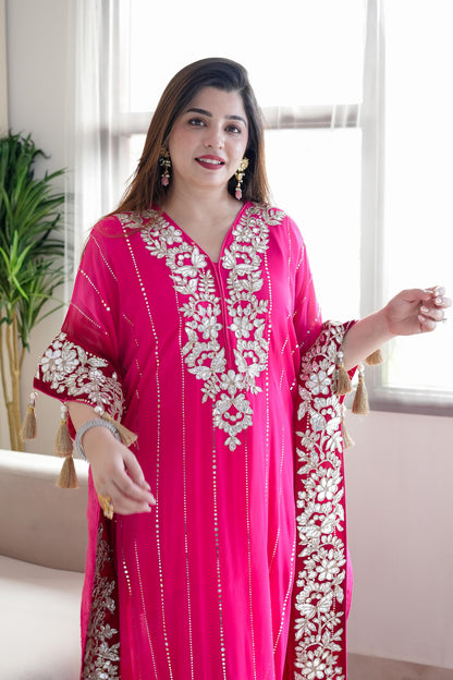 Nazma Pink Gota Detailing Kaftan Set