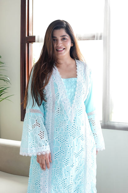 Farah Blue Cutwork Plazo Set