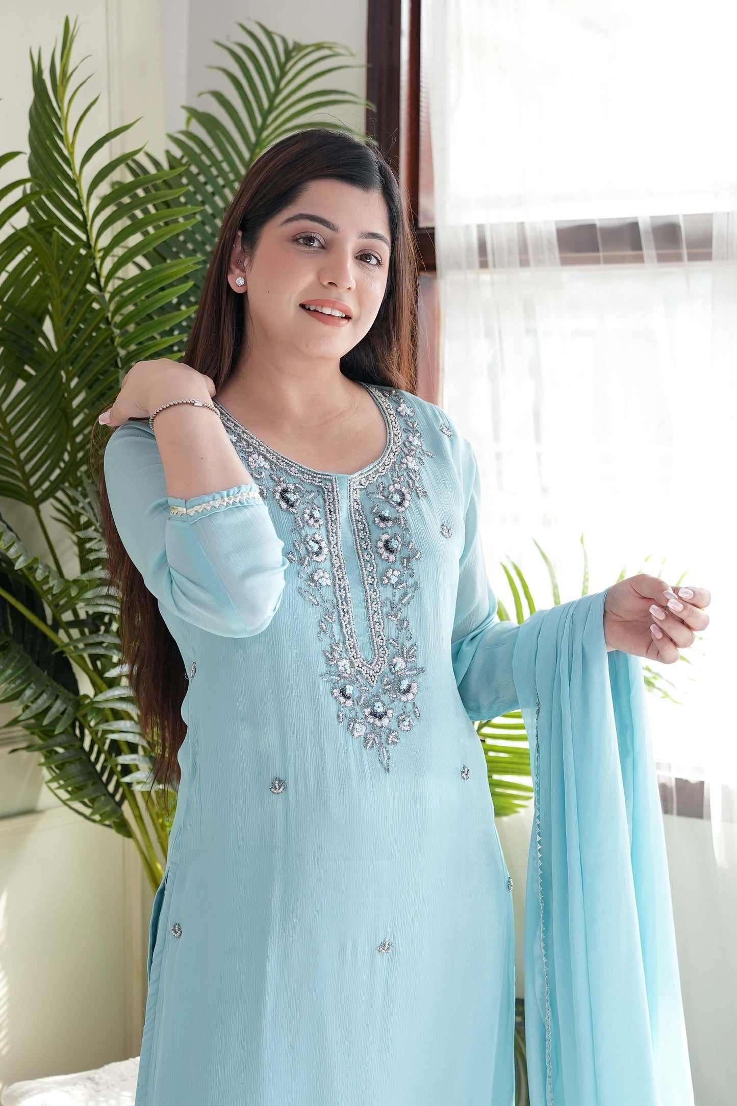 Urna Blue Embroidred Sharara Set