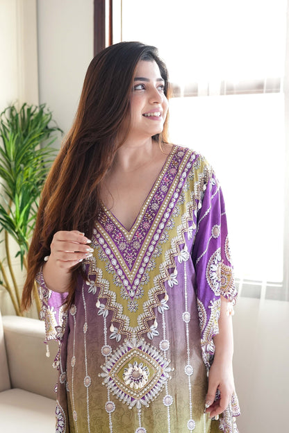 Preet Shades Of Purple Printed Kaftan Set