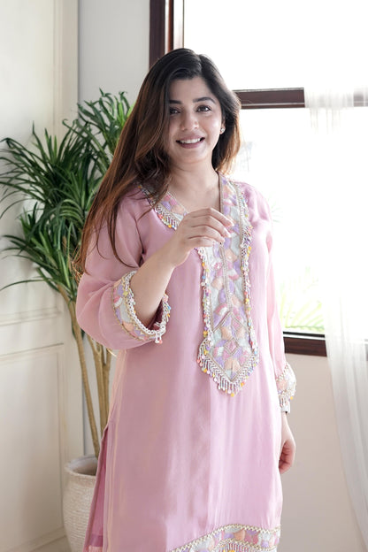 Zoya Pink Embroidered Co ord Set