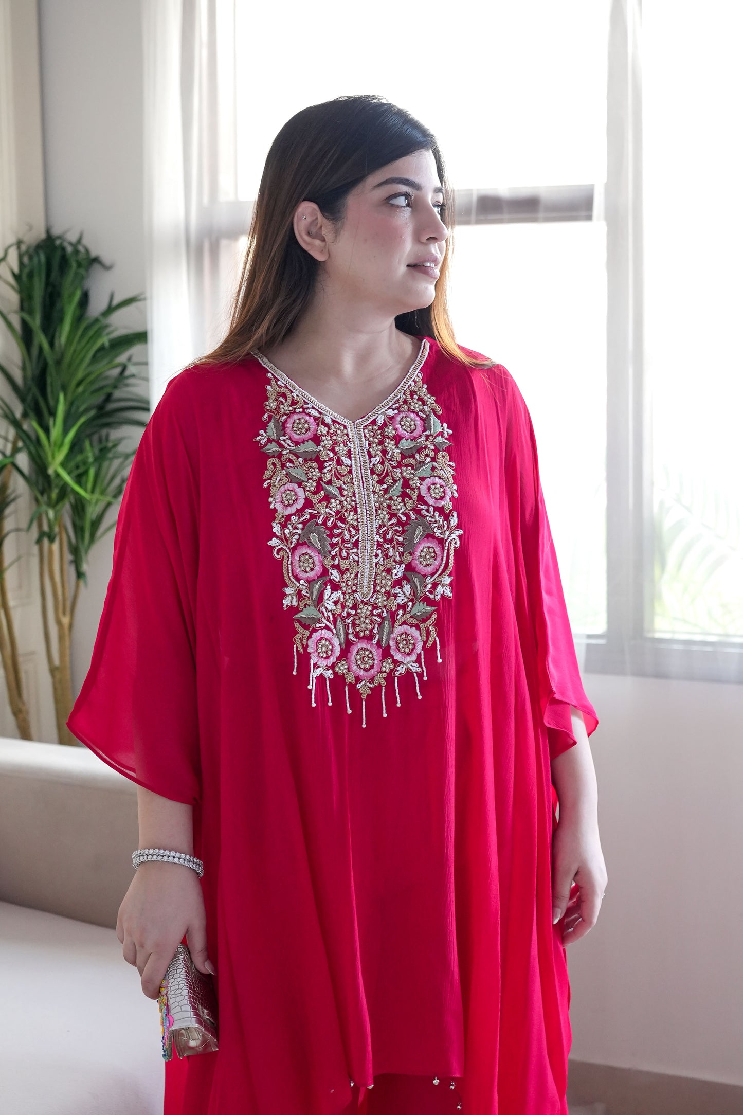 Adyaahi Red Embroidered Kaftan Set