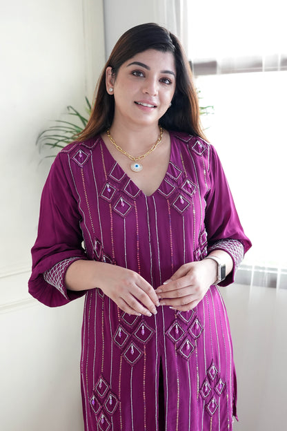 Gulab Purple Embroidred Co ord Set