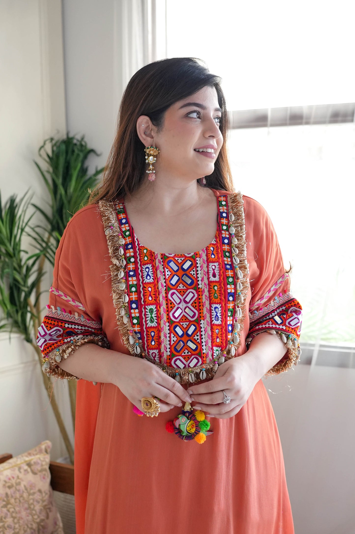 Areeb Rust Embroidered Chogha Set