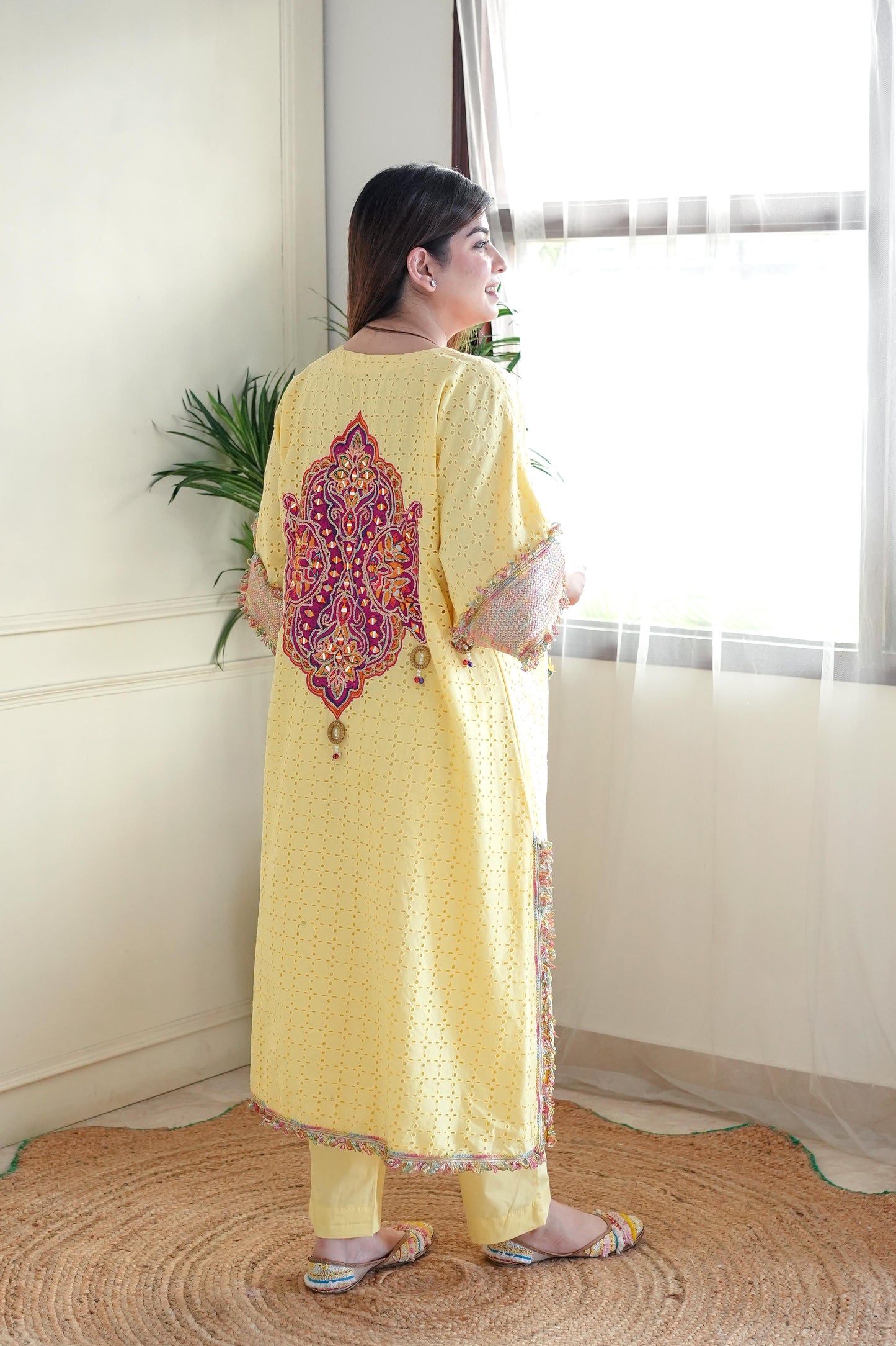 Serene Yellow Embroidered Chogha Set