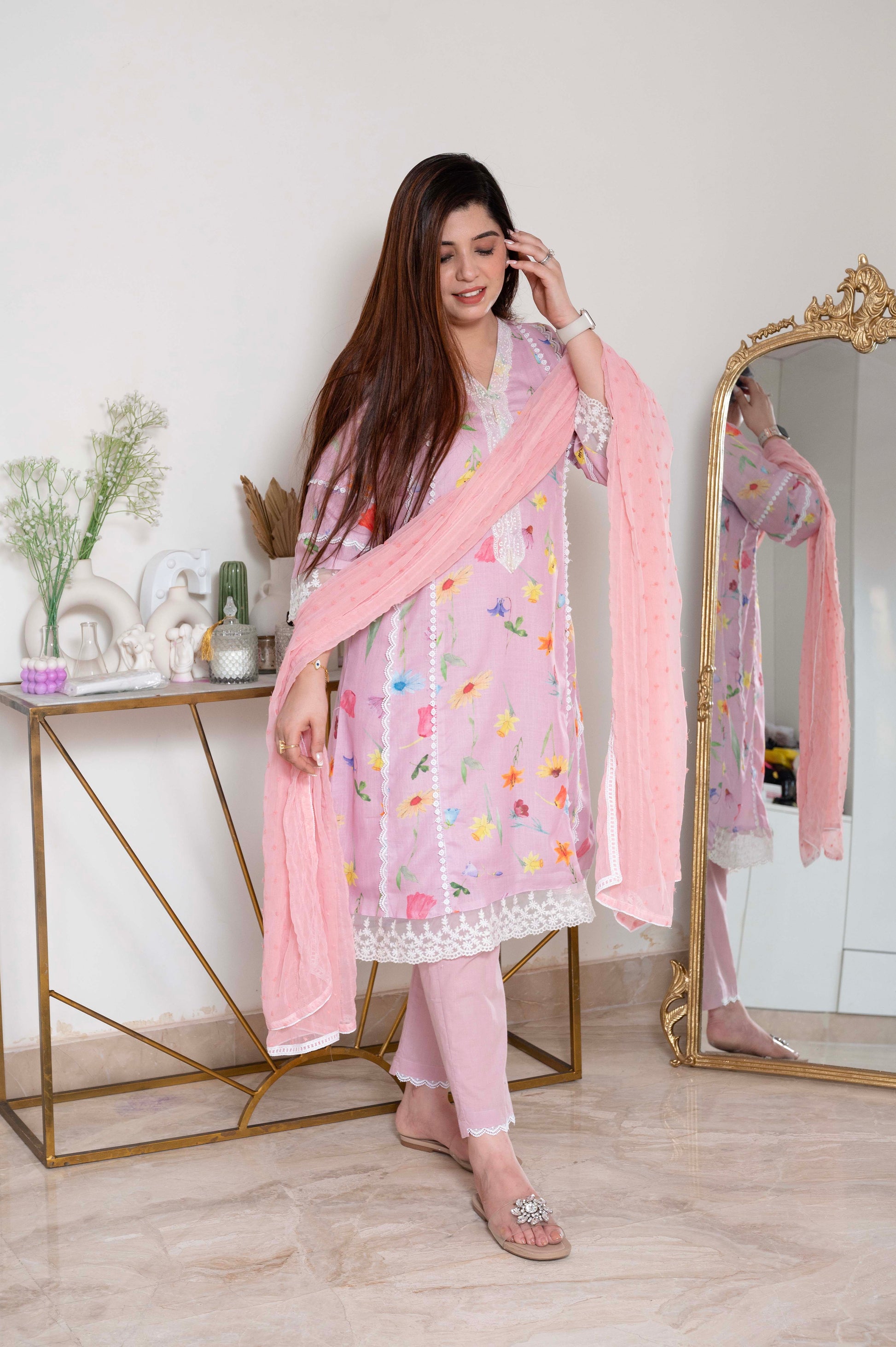 Neher Pink Printed Suit Set