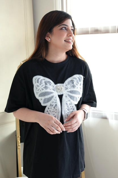 Woxa Black Bow Embellished Tshirt