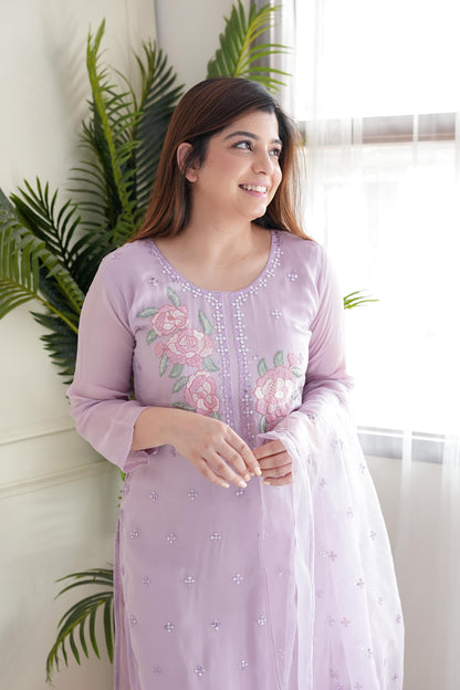 Marhum Lavender Embroidered Suit Set