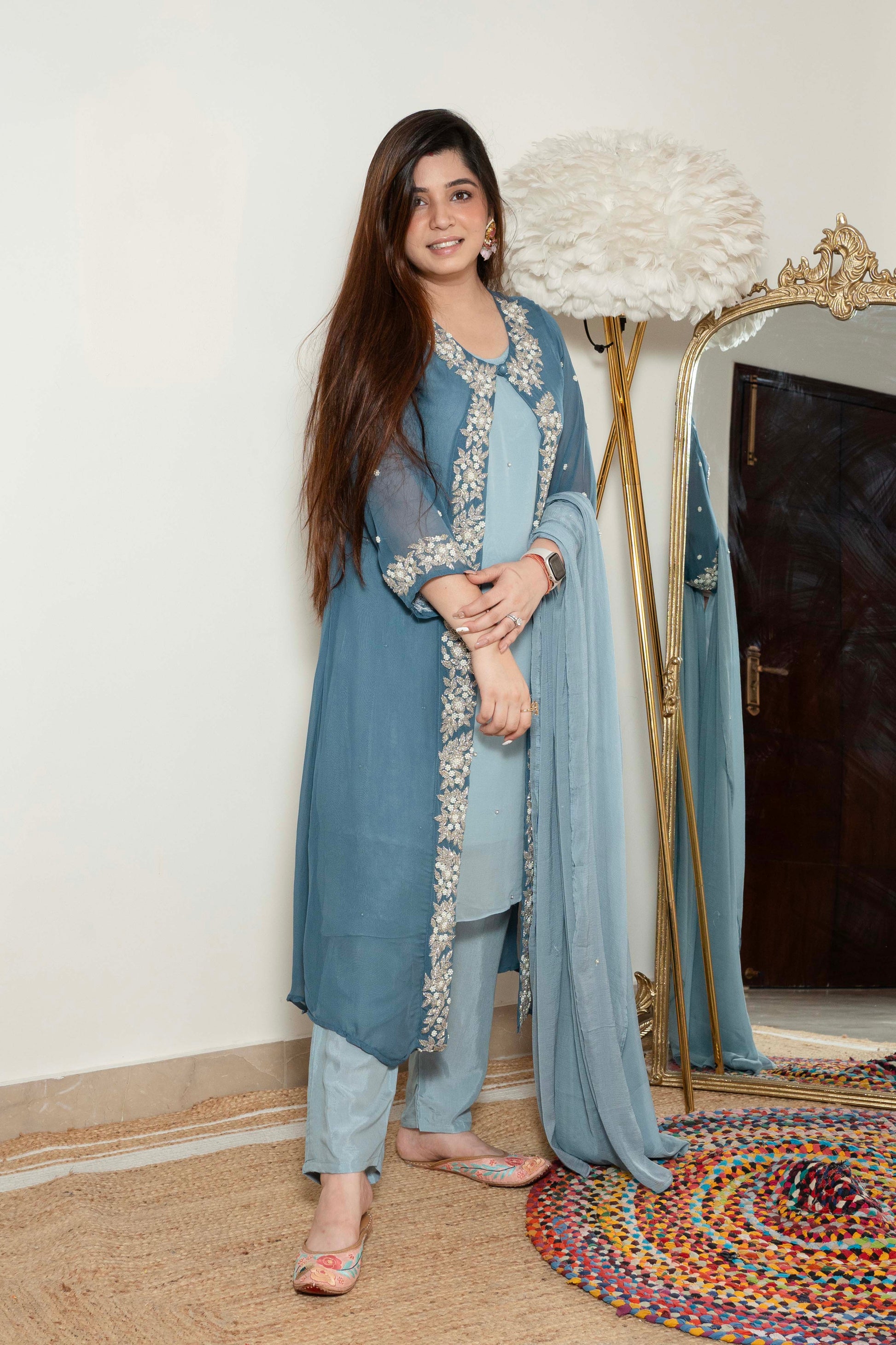 Heera Blue Embroidered Georgette Suit