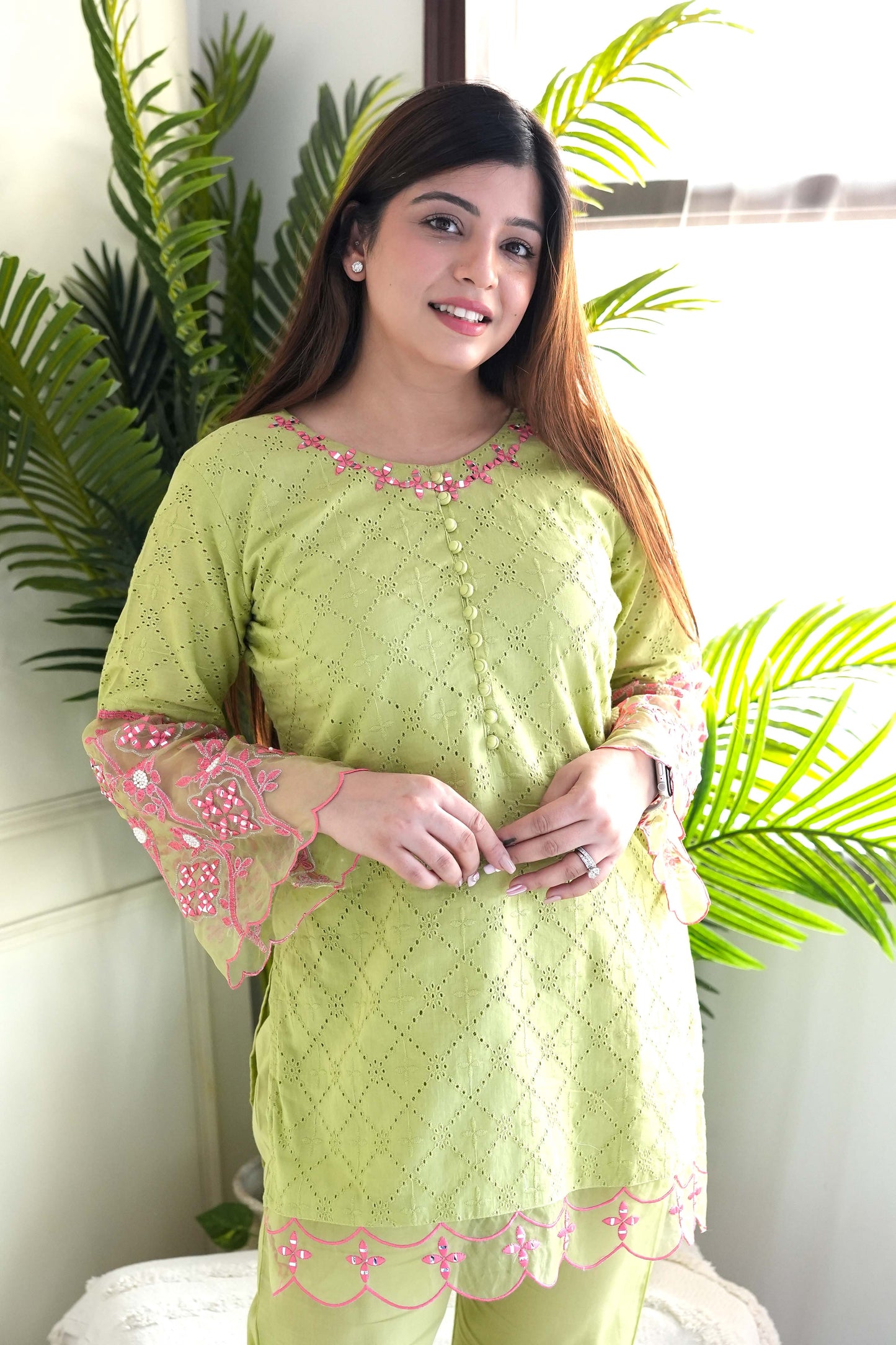 Inayat Green Schiffli Embroidered Cordset