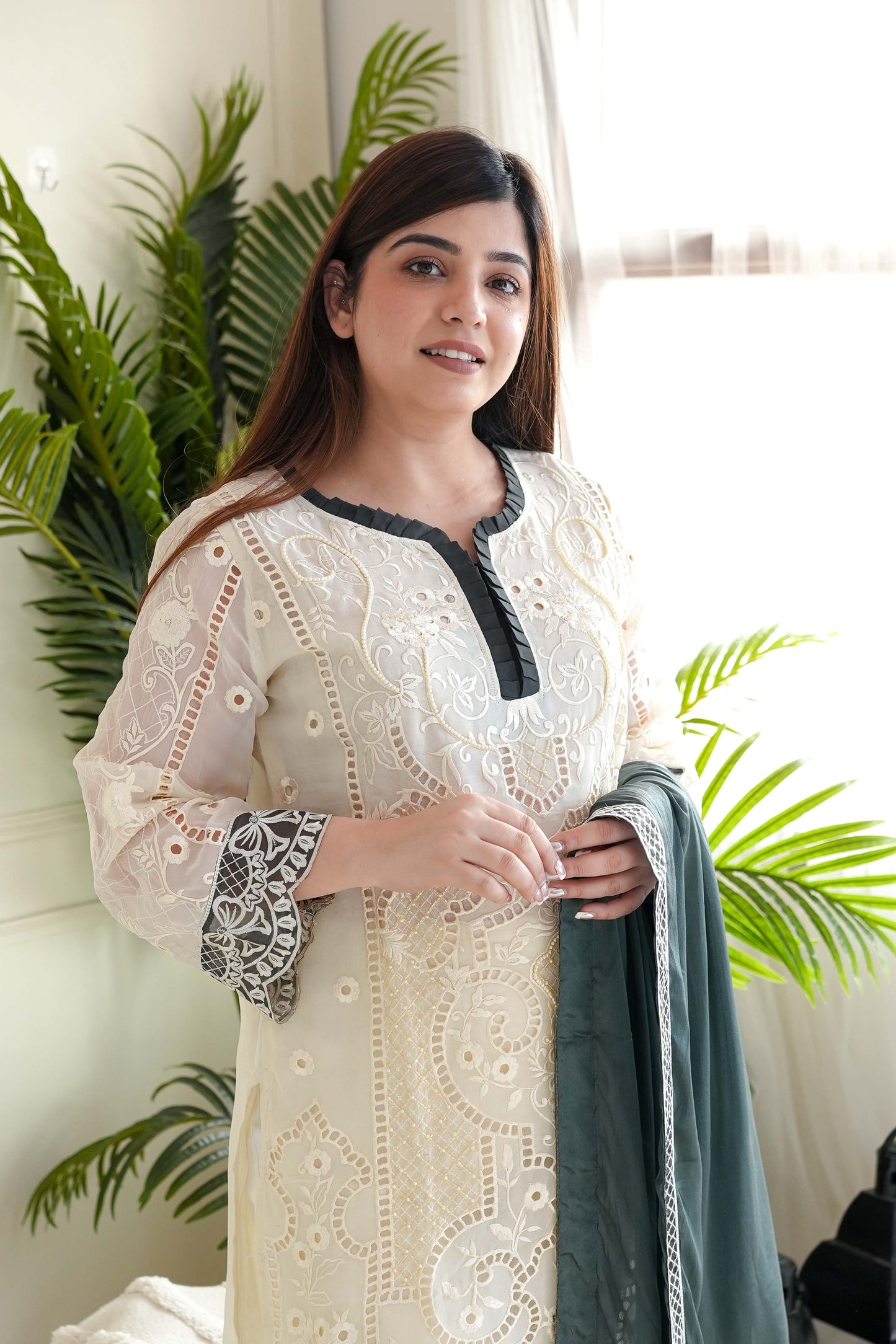 Zainab White Cutwork Suit Set