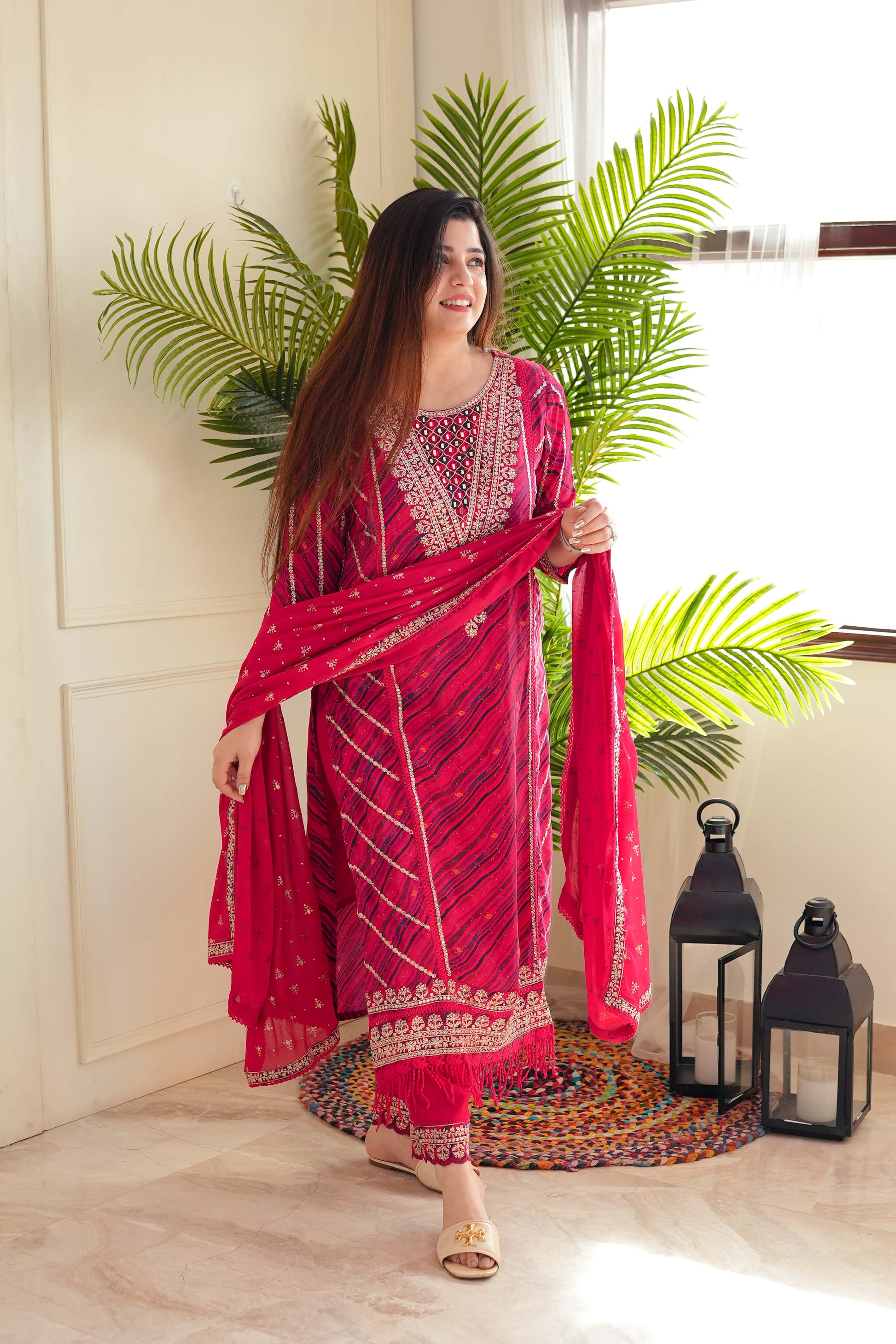 Muskaan Red Printed Suit Set