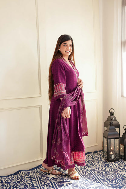 Neera Purple Voluminous Anarkali Suit Set