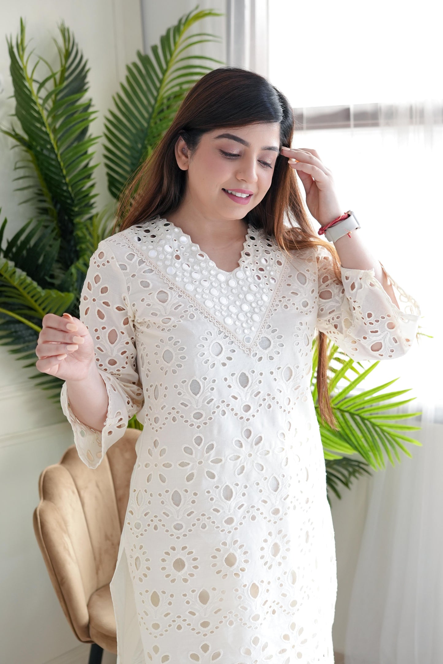 Veda White Cutwork Plazo Set