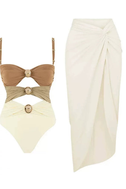 Beige Swimsuit with Sarong