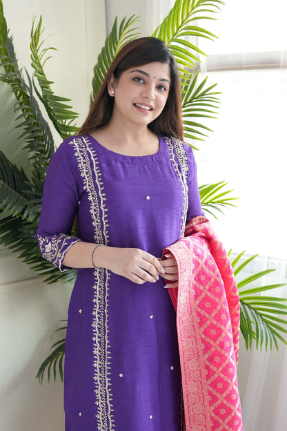 Yuvi Purple Silk Suit Set