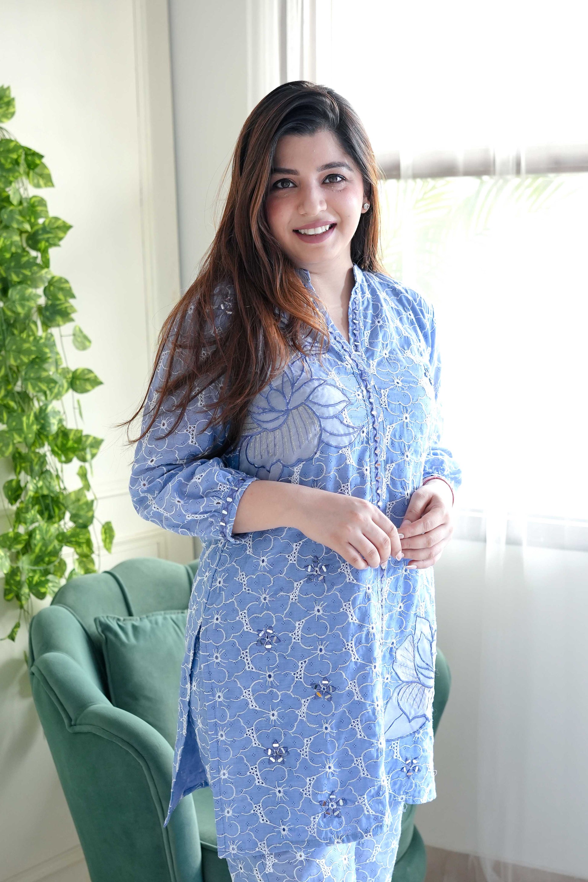 Viyaah Blue Schiffli Co ord Set