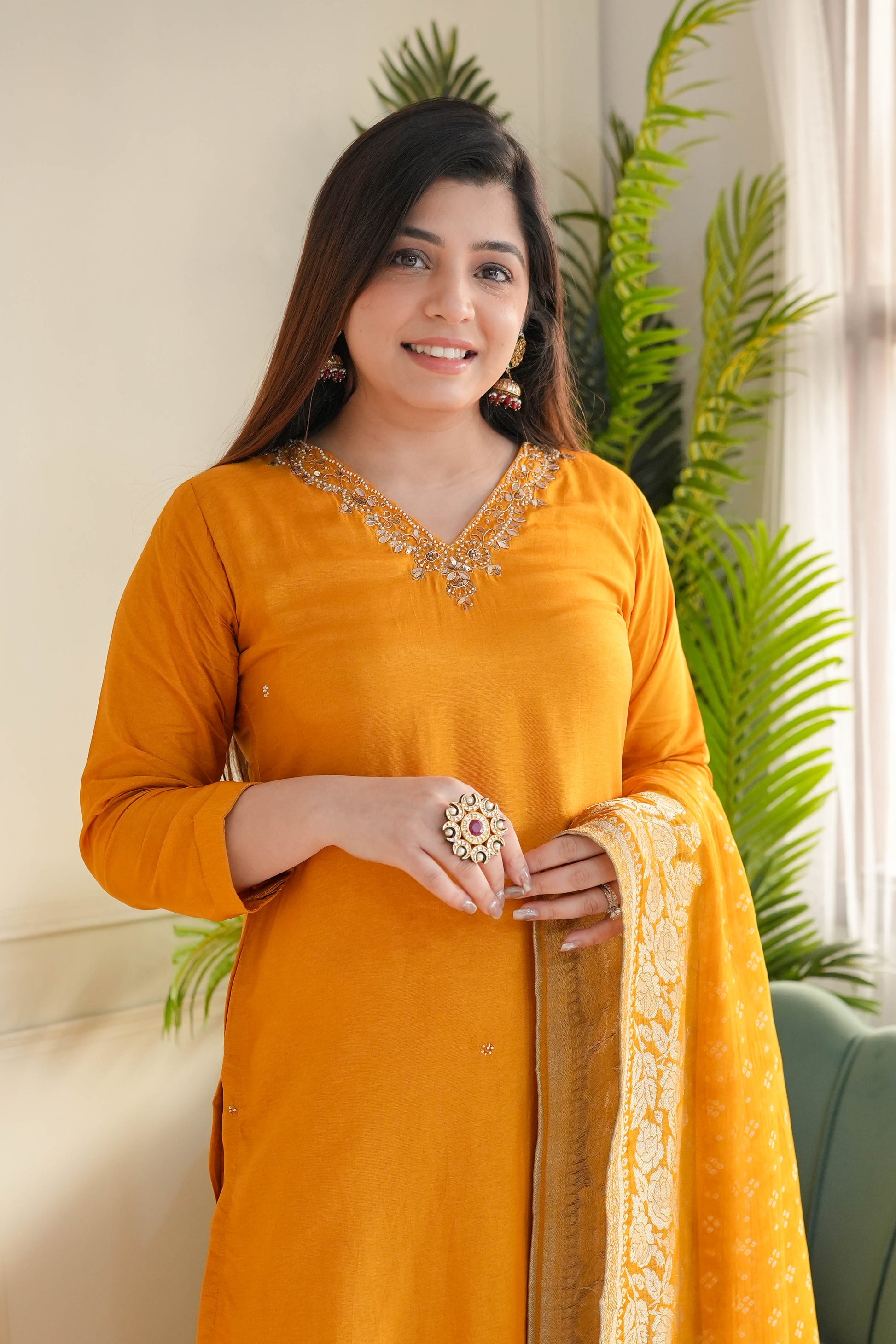 Mairah Yellow Silk Suit Set