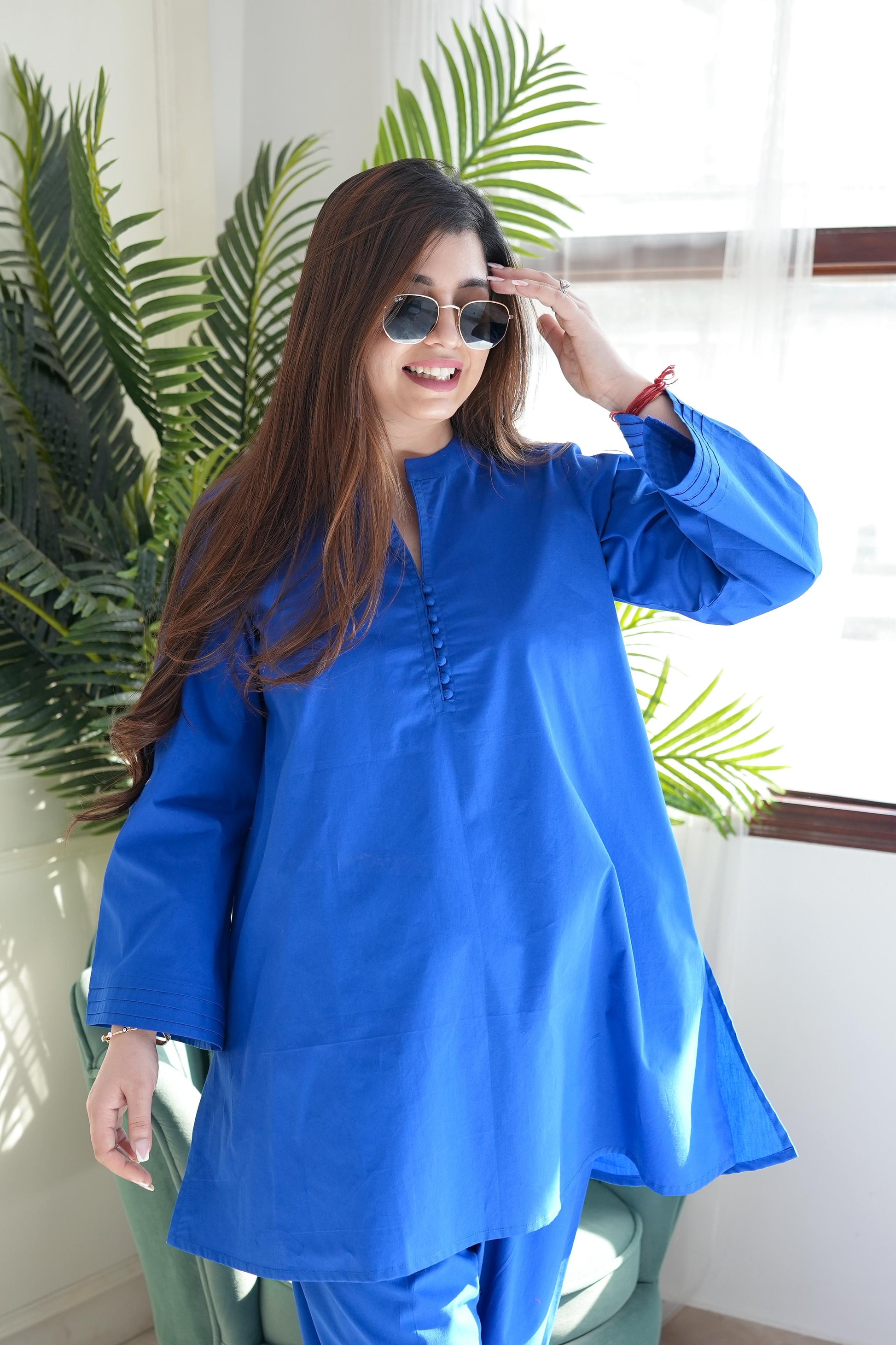 Gulzaar Blue Poplin Salwar Set