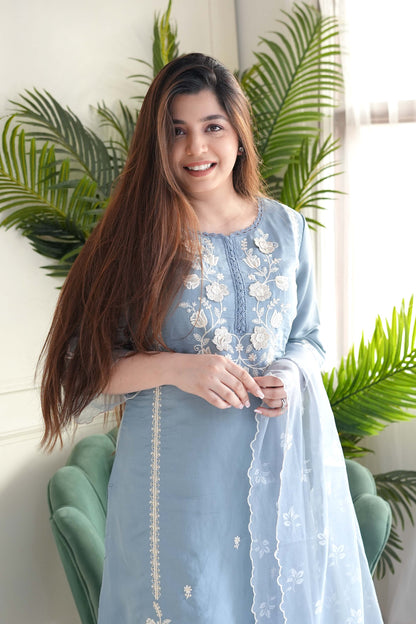 Mehran Blue Embroidered Suit Set