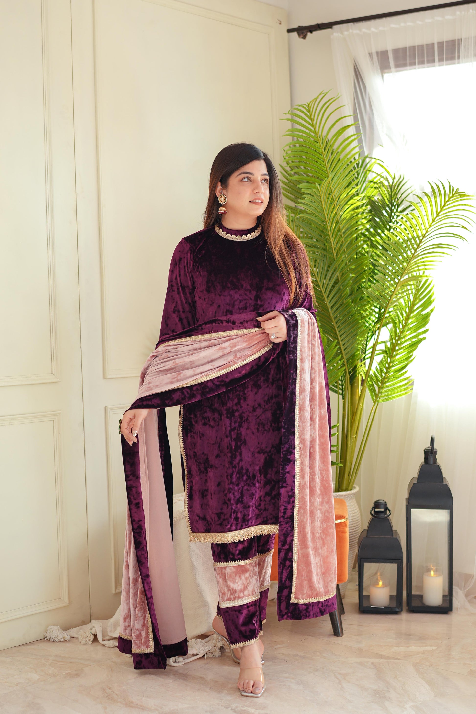 Mehera Wine Velvet Suit Set