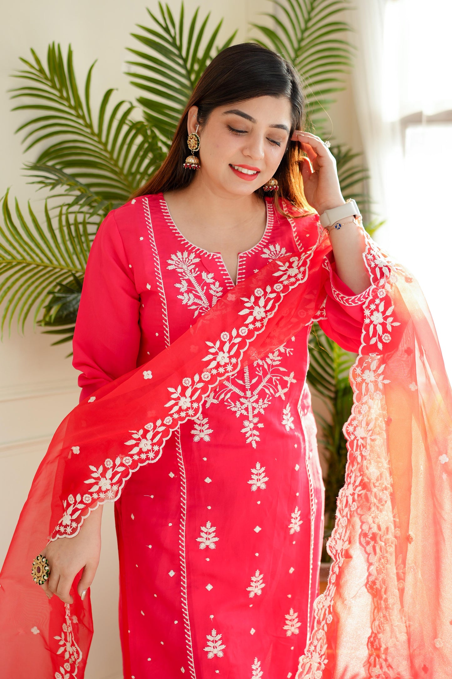 Madho Pink Thread Embroidered Suit Set