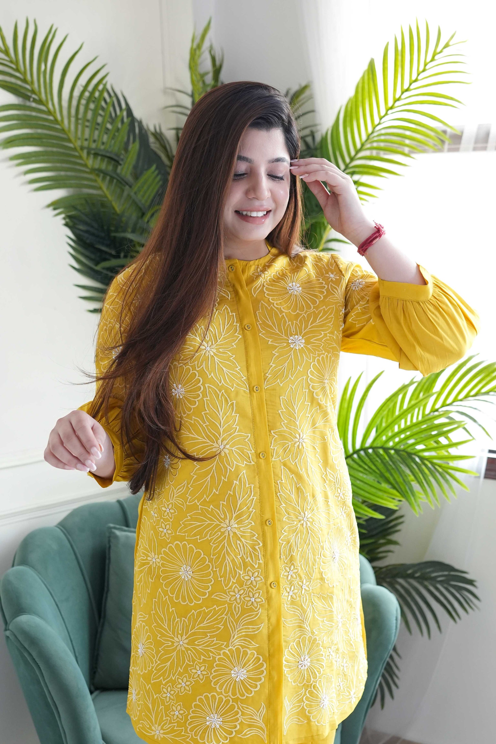 Taara Yellow Embroidered Cordset