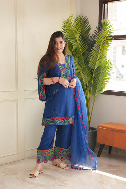 Rajha Blue Thread Work Silk Suit