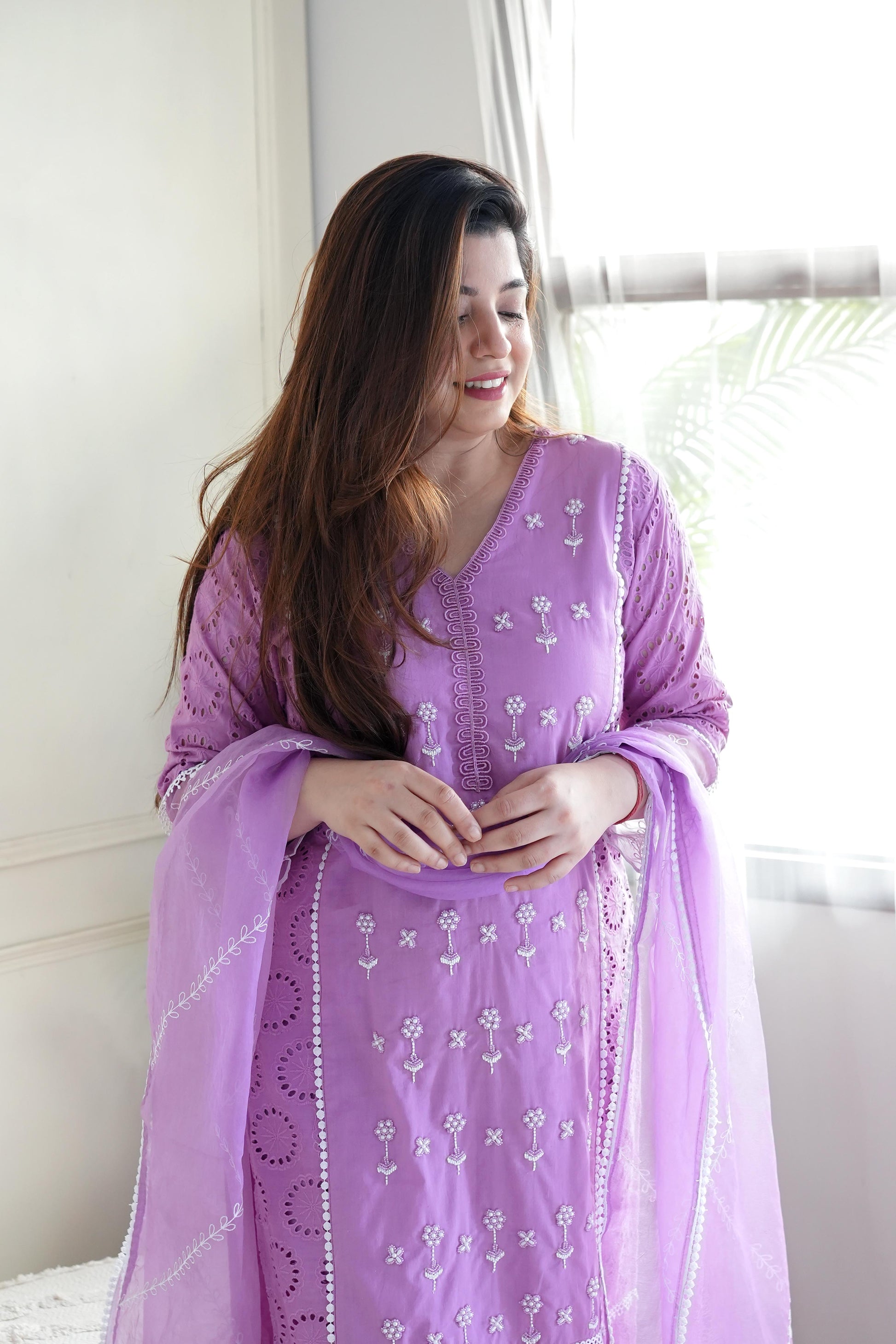 Meera Purple Embroidery Suit Set