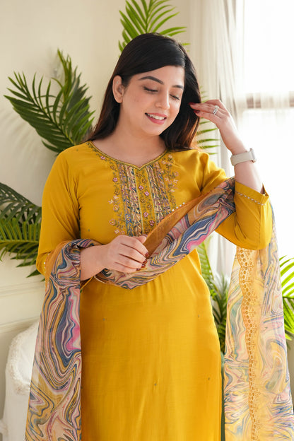 Siya Yellow Suit With Printed Dupatta