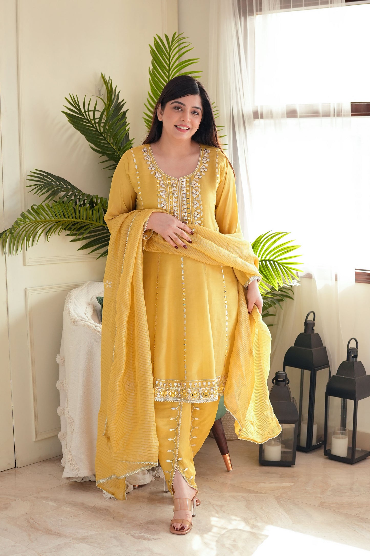 Prateem Yellow Gotta Embellished Short Anarkali