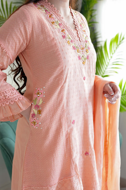 Neemat Peach Embroidered Plazo Set