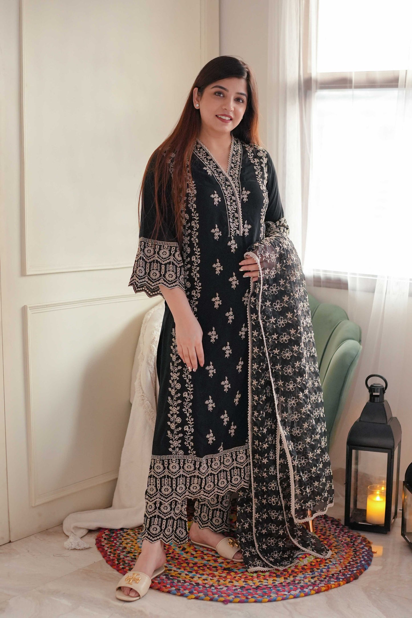 Fiza Black Embriodered Suit Set