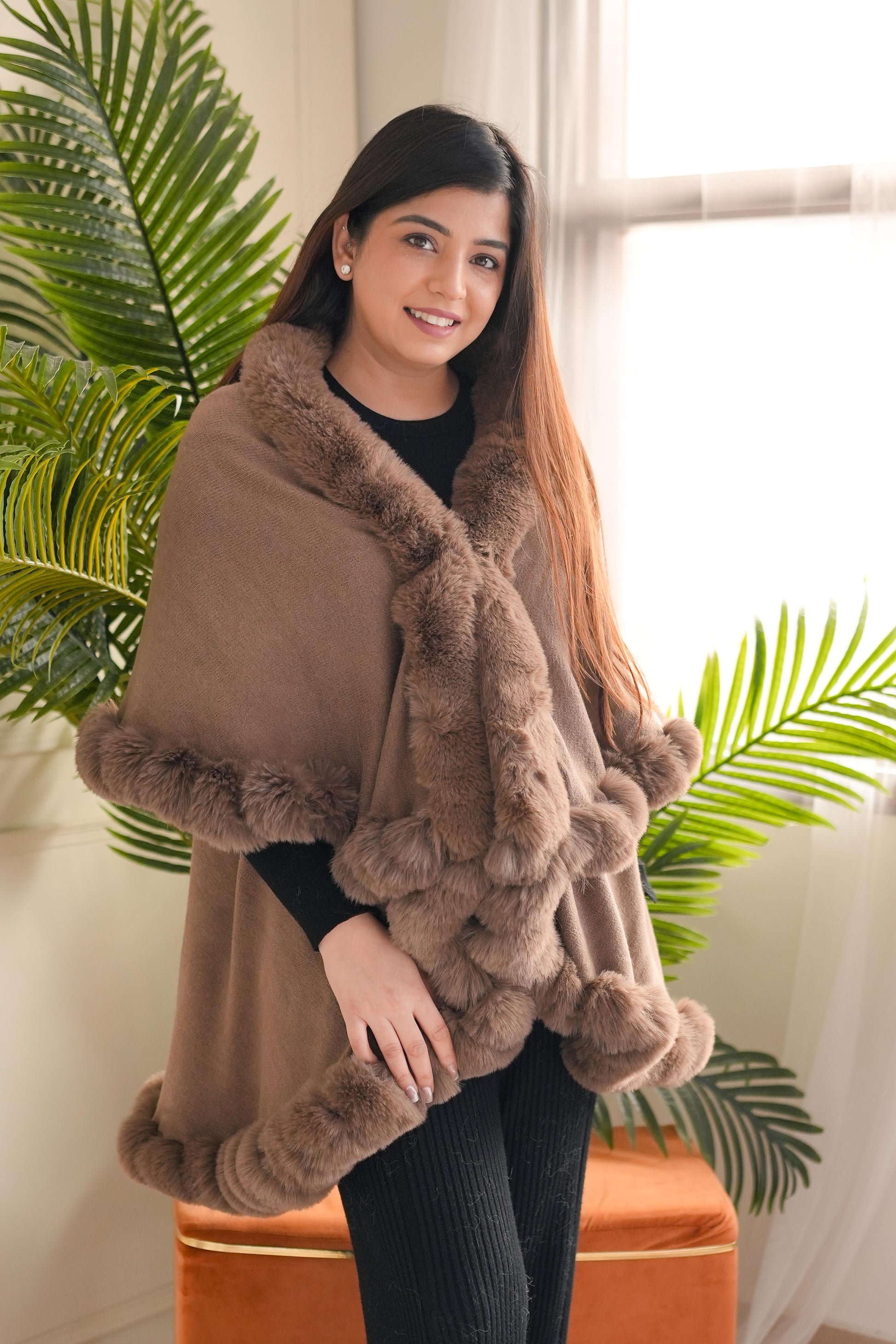 Tira Brown Furr Cape